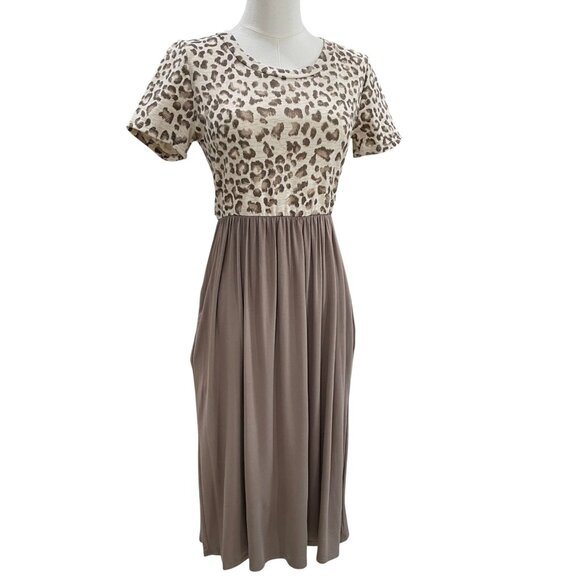 7th Ray Leopard Print Midi Dress Small Tie Back Pockets Cottagecore NWOT USA - Picture 7 of 10